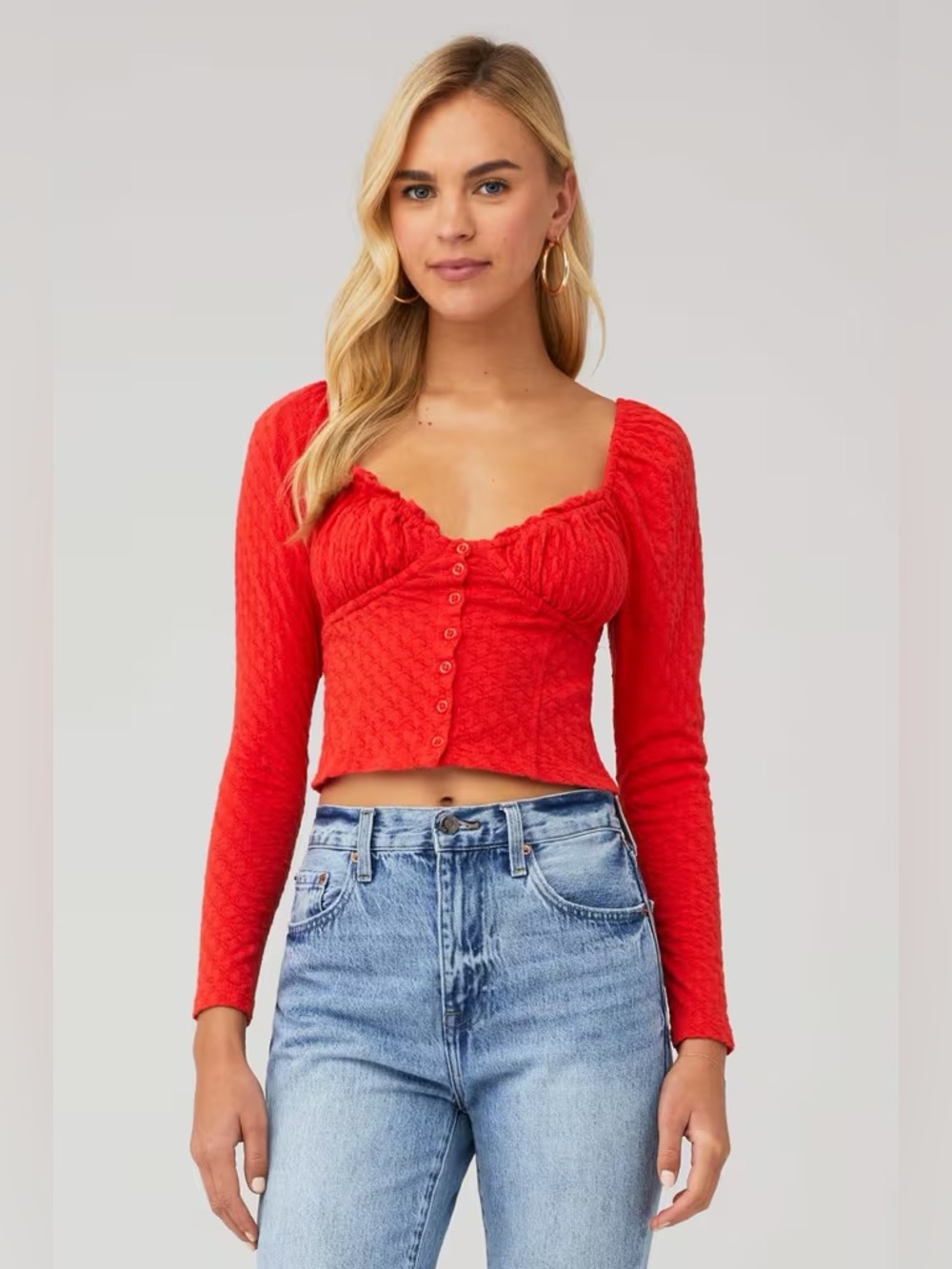 Free People Ladybug Long Sleeve Red Top Size Small